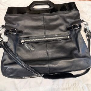 Coach Bonnie black leather fold-over shoulder satchel bag